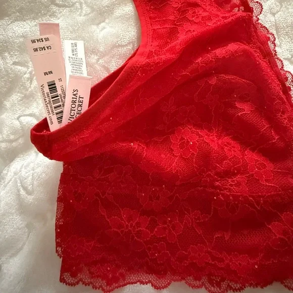 Victoria's Secret Red Sexy Tee Sequin Posey Lace Triangle Bralette | Medium NWT - Picture 4 of 5